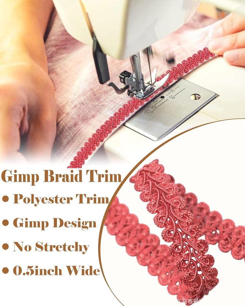 MSCFTFB 14 Yards Gimp Braid Trim,1/2 inch Gift Wrap Ribbon, Woven Fabric Lace Trim for Upholstery Costume Curtain,Lamp,Jewelry,Decorative Embellishment for Sewing Craft (Red) - Image 2